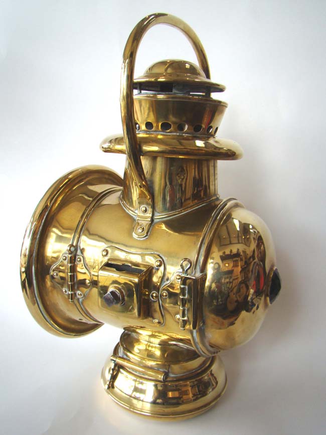 A rare early 20th century brass driving lantern made by C.T.Hamm of Rochester, N.Y., circa 1908